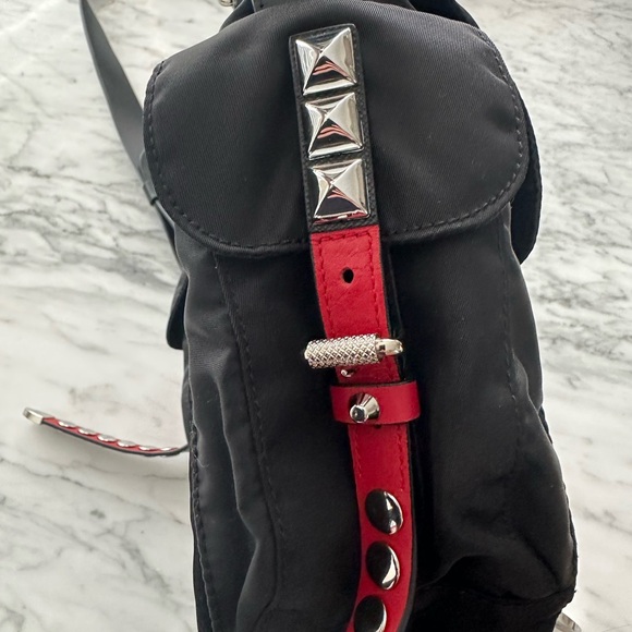 Prada New Vela Studded Black and Red Messenger Bag - Picture 5 of 12
